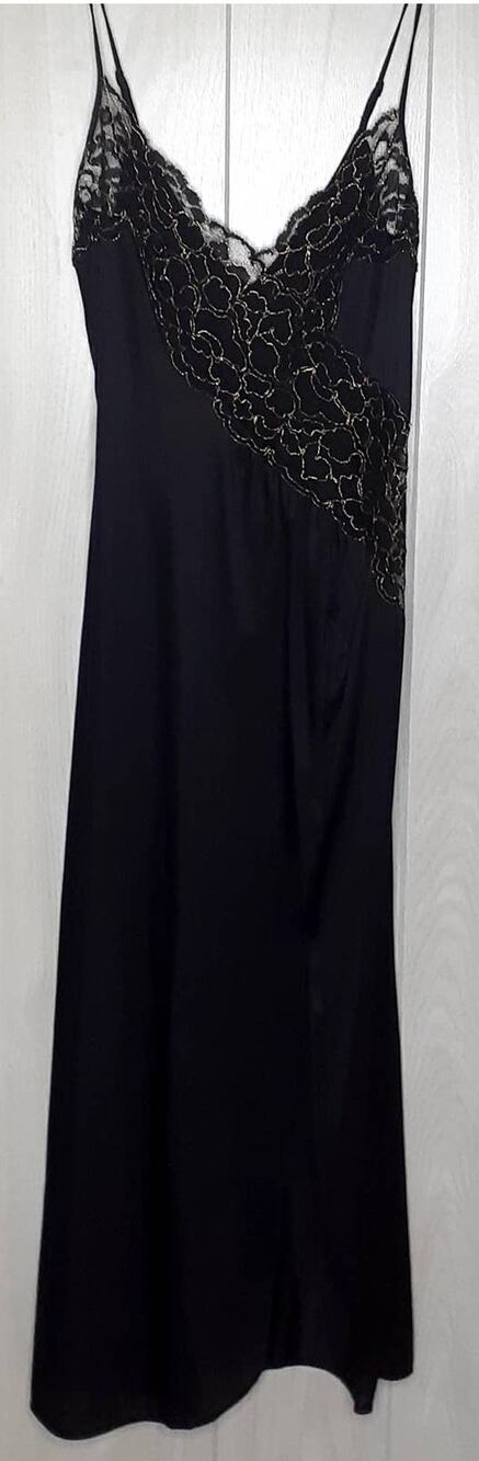 Ladies Colesce Collection Lingerie Black & Gold Long Chemise Size M High Slit